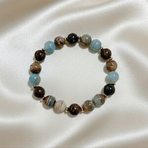 Lemurian Aquantine Calcite/Bronzite Bracelet